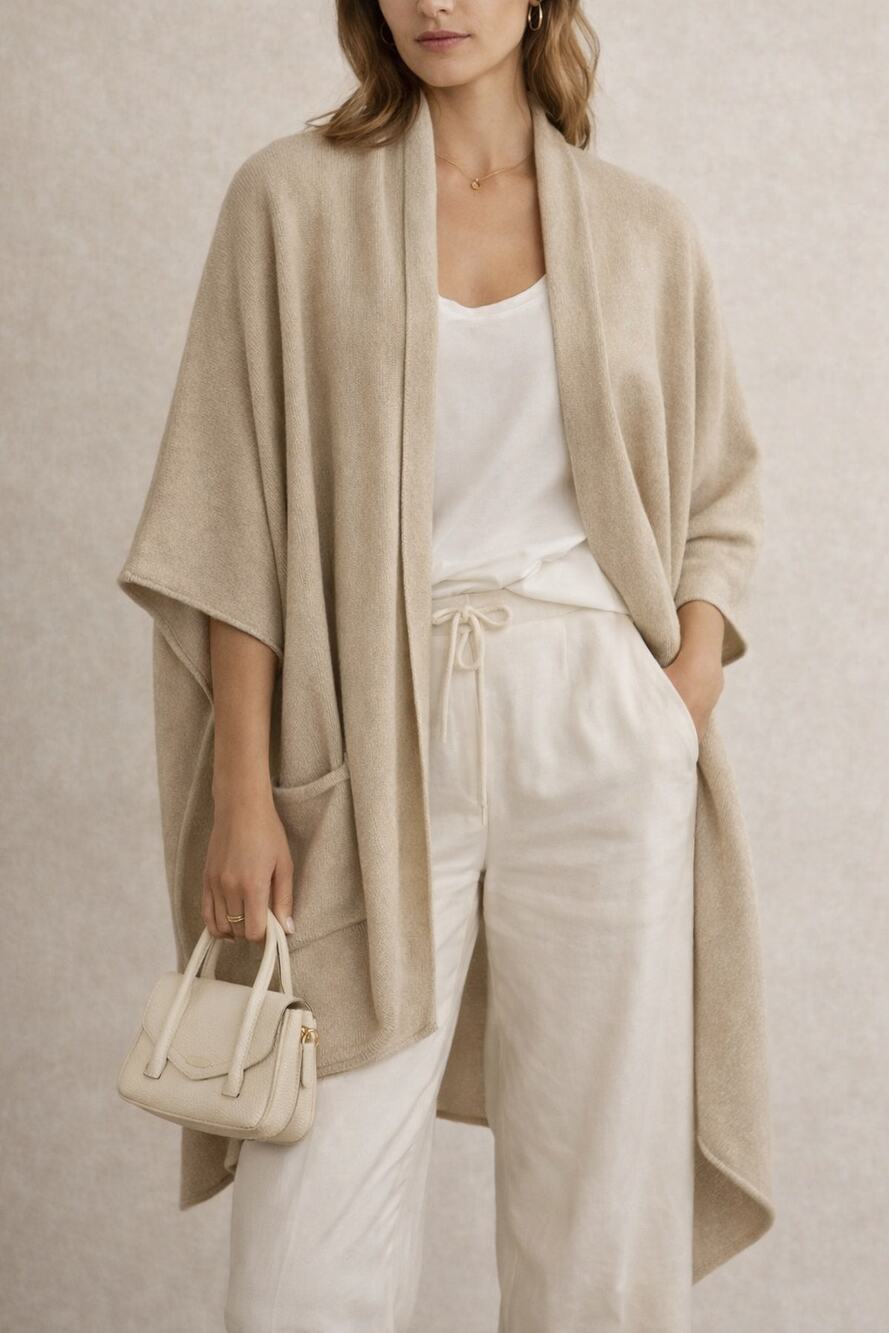 Eskandar Tabard Cape Sweater Tan Beige Womens One Size Merino Wool
